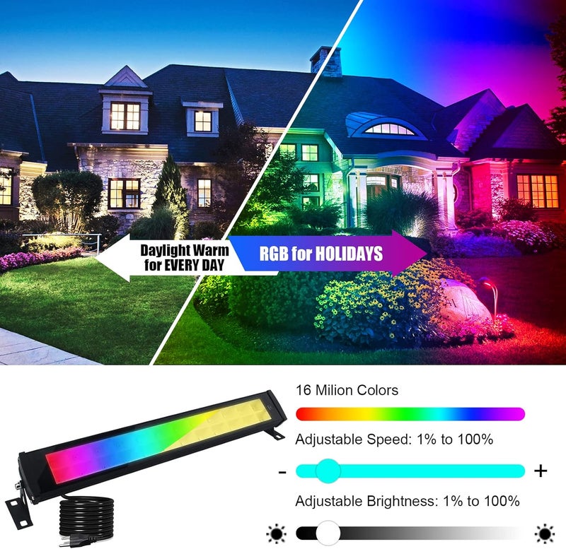 Indmird 2 Pack 50W RGB Wall Washer Light, Stage Wash Light Bar, RGB Light Bar, Warm 3000K & 16 Million Colors&Timing& Music Sync, for Commercial Lighting, Birthday Party, Garden Lighting, Wall Display - Image 2